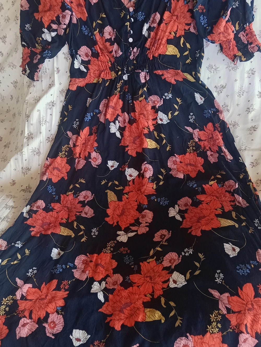 Banana Republic Navy Maxi Dress with Red Floral Print